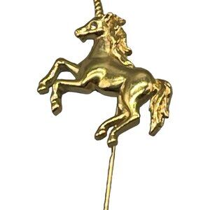 Costume Jewelry gold tone unicorn brooch pin, lapel pin, hat pin 3" long READ